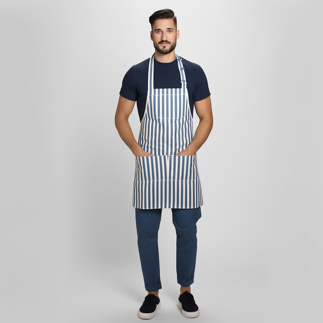 Blue and White Striped Cotton Apron
