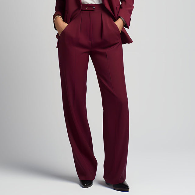 Women's Burgundy Relaxed Fit Suit Pant